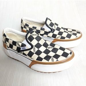 VANS Classic Slip-on black checkerboard platform chunky sneakers stackform